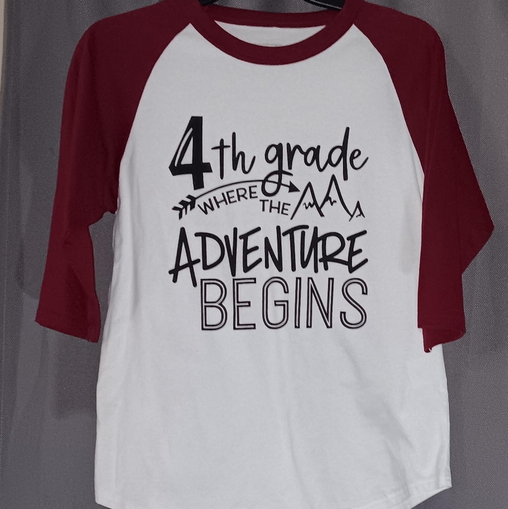 Youth large 3/4 sleeve 4th grade adventure t-shirt top maroon with black letters